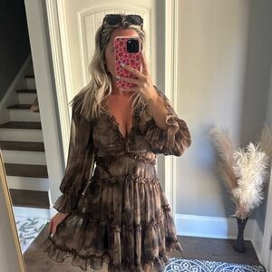 Elegant Brown Ruffle Dress